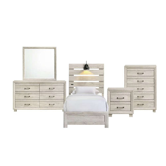 Picket House Furnishings - Tarrant Twin with Lights & USB 5PC Bedroom Set in White - B-3460-7-TBL-5PC veiw 1