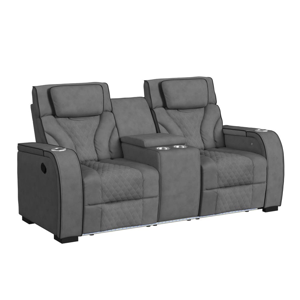 Picket House Furnishings -  Tundra Motion Loveseat with Console, and LED in Simba Slate and Black Welt - U-19190-11108-285 view 1