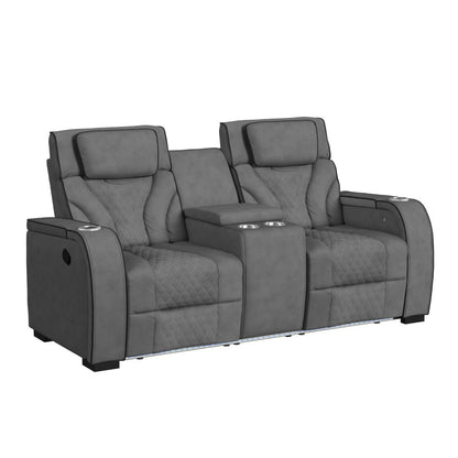 Picket House Furnishings -  Tundra Motion Loveseat with Console, and LED in Simba Slate and Black Welt - U-19190-11108-285 view 1
