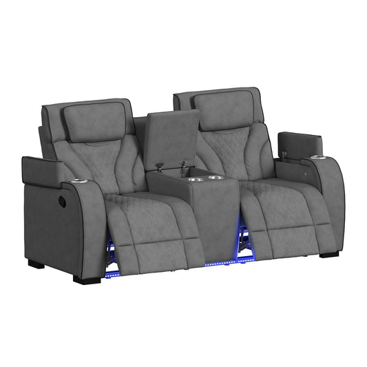 Picket House Furnishings -  Tundra Motion Loveseat with Console, and LED in Simba Slate and Black Welt - U-19190-11108-285 view 2