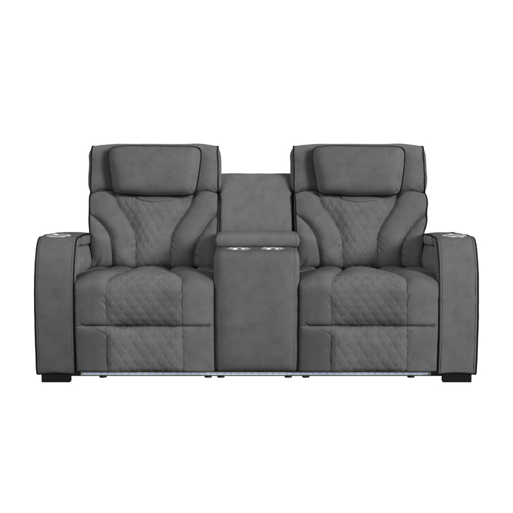 Picket House Furnishings -  Tundra Motion Loveseat with Console, and LED in Simba Slate and Black Welt - U-19190-11108-285 view 3