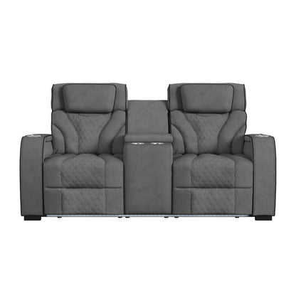 Picket House Furnishings -  Tundra Motion Loveseat with Console, and LED in Simba Slate and Black Welt - U-19190-11108-285 view 3