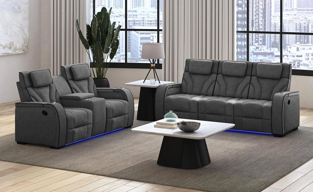Picket House Furnishings -  Tundra Motion Loveseat with Console, and LED in Simba Slate and Black Welt - U-19190-11108-285 view 5