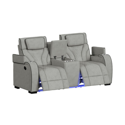 Picket House Furnishings - Tundra Motion Loveseat with Console, and LED in Simba Taupe and Black Welt - U-19190-11107-285 view 2