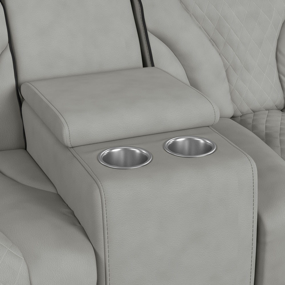 Picket House Furnishings - Tundra Motion Loveseat with Console, and LED in Simba Taupe and Black Welt - U-19190-11107-285 view 7