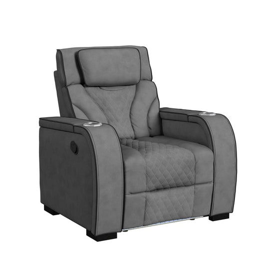 Picket House Furnishings -  Tundra Motion Recliner with LED in Simba Slate and Black Welt - U-19190-11108-105 view 1