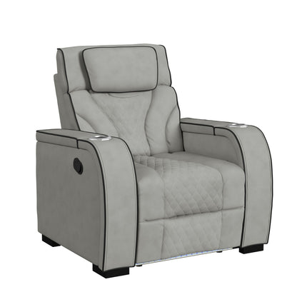 Picket House Furnishings - Tundra  Motion Recliner with LED in Simba Taupe and Black Welt - U-19190-11107-105 view 1