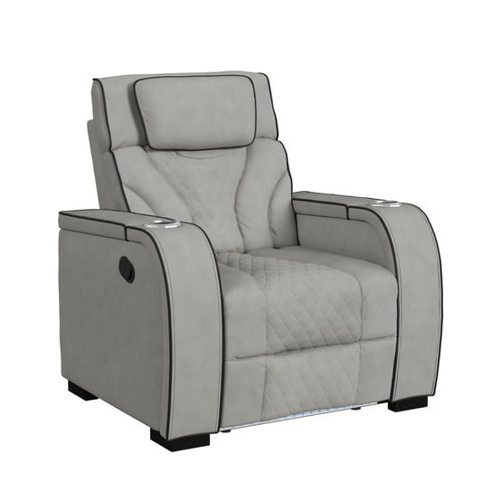 Picket House Furnishings - Tundra  Motion Recliner with LED in Simba Taupe and Black Welt - U-19190-11107-105 view 1