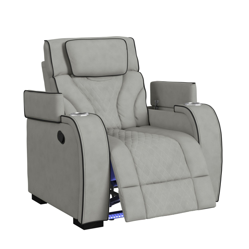 Picket House Furnishings - Tundra  Motion Recliner with LED in Simba Taupe and Black Welt - U-19190-11107-105 view 2