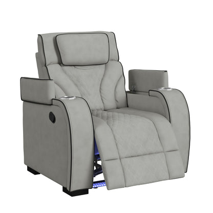 Picket House Furnishings - Tundra  Motion Recliner with LED in Simba Taupe and Black Welt - U-19190-11107-105 view 2