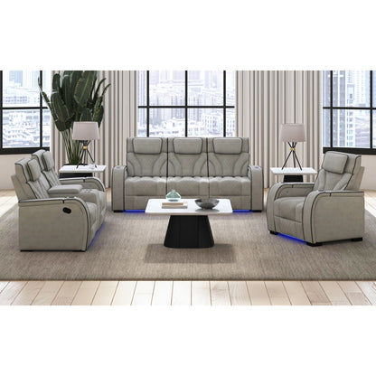 Picket House Furnishings - Tundra  Motion Recliner with LED in Simba Taupe and Black Welt - U-19190-11107-105 view 3
