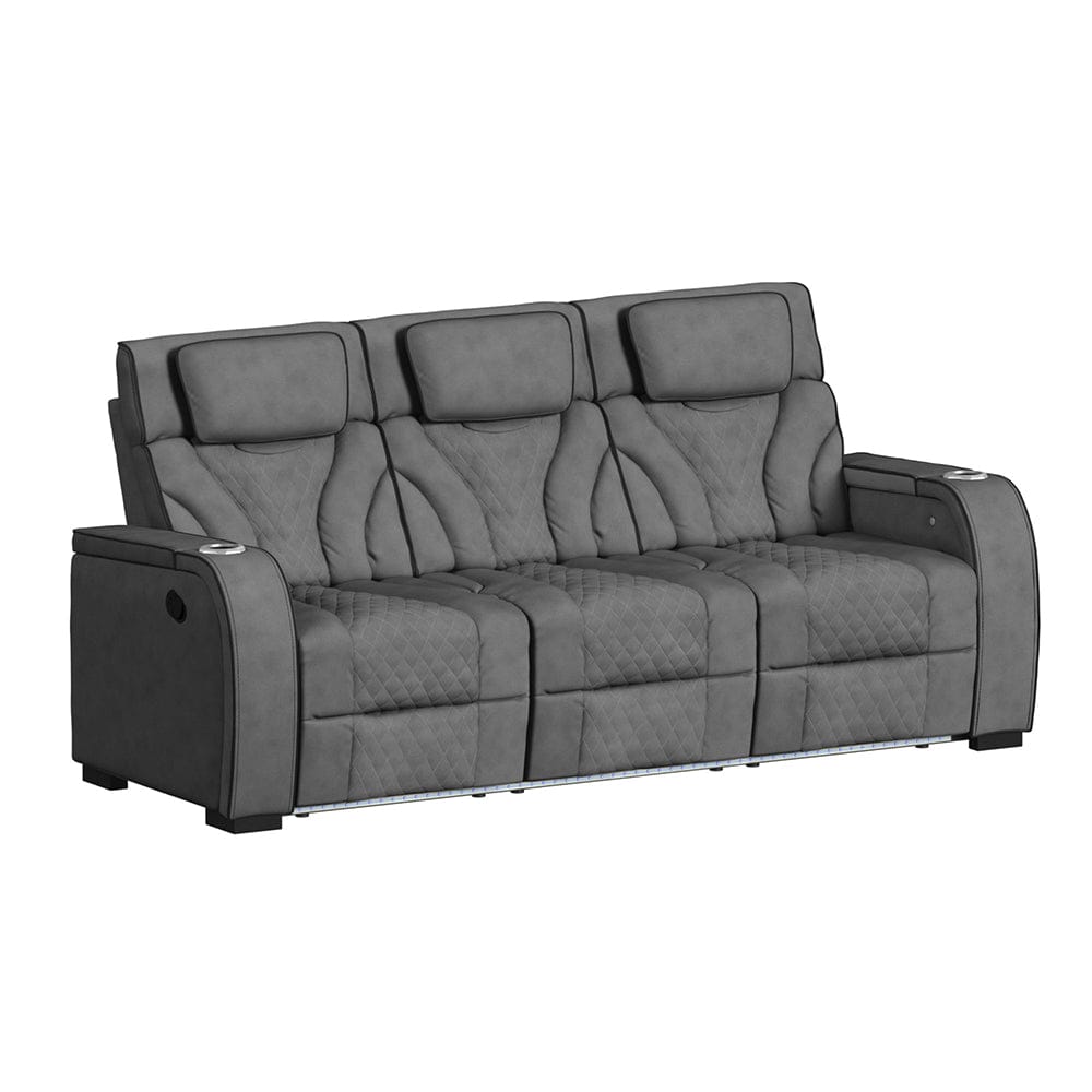 Picket House Furnishings -  Tundra Motion Sofa with DDT, Reading Light, Wireless Charger and LED in Simba Slate and Black Welt - U-19190-11108-305 view 1