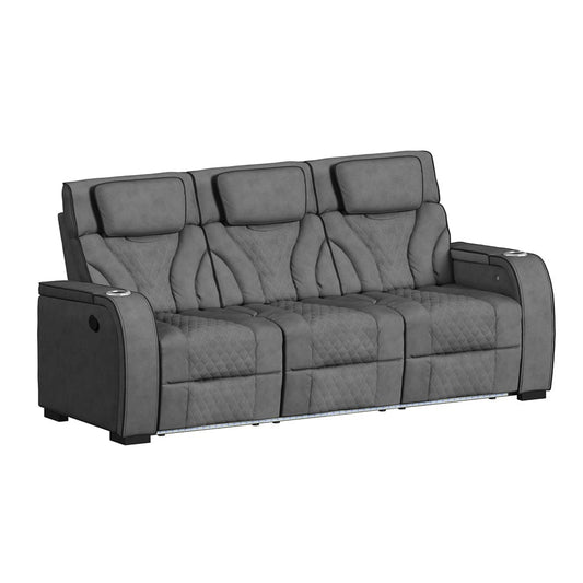 Picket House Furnishings -  Tundra Motion Sofa with DDT, Reading Light, Wireless Charger and LED in Simba Slate and Black Welt - U-19190-11108-305 view 1