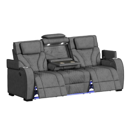 Picket House Furnishings -  Tundra Motion Sofa with DDT, Reading Light, Wireless Charger and LED in Simba Slate and Black Welt - U-19190-11108-305 view 2