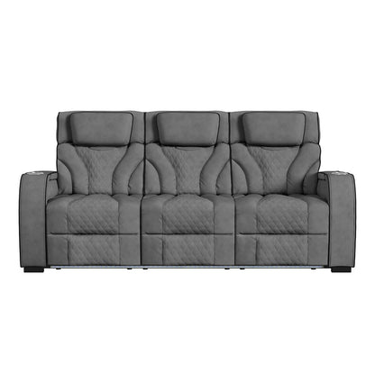 Picket House Furnishings -  Tundra Motion Sofa with DDT, Reading Light, Wireless Charger and LED in Simba Slate and Black Welt - U-19190-11108-305 view 3