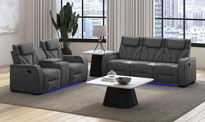 Picket House Furnishings -  Tundra Motion Sofa with DDT, Reading Light, Wireless Charger and LED in Simba Slate and Black Welt - U-19190-11108-305 view 5