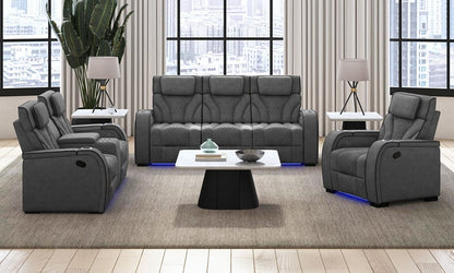 Picket House Furnishings -  Tundra Motion Sofa with DDT, Reading Light, Wireless Charger and LED in Simba Slate and Black Welt - U-19190-11108-305 view 7