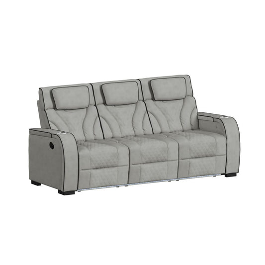 Picket House Furnishings - Tundra Motion Sofa with DDT, Reading Light, Wireless Charger and LED in Simba Taupe and Black Welt - U-19190-11107-305 view 1