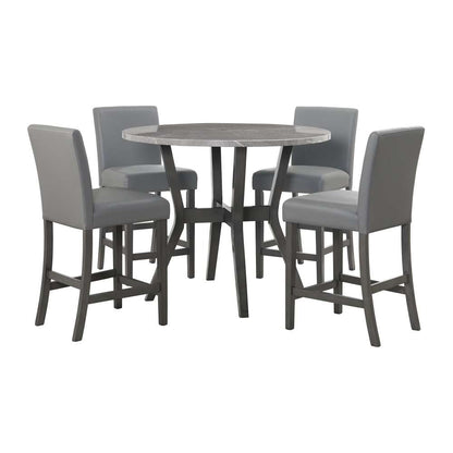 Picket House Furnishings - Vania 5PC Round Counter Set With Faux Marble Top in Brushed Grey - D-2950-3-5CS veiw 1
