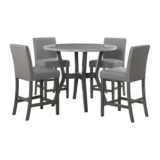 Picket House Furnishings - Vania 5PC Round Counter Set With Faux Marble Top in Brushed Grey - D-2950-3-5CS veiw 1