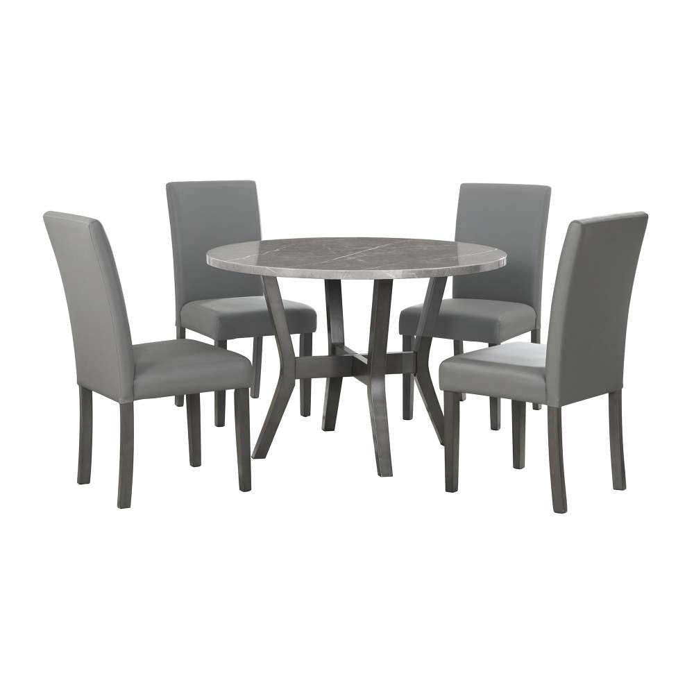 Picket House Furnishings - Vania 5PC Round Dining Set With Faux Marble Top in Brushed Grey - D-2950-3-5DS veiw 1