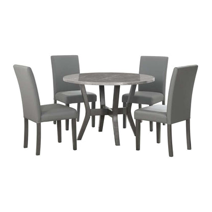 Picket House Furnishings - Vania 5PC Round Dining Set With Faux Marble Top in Brushed Grey - D-2950-3-5DS veiw 1