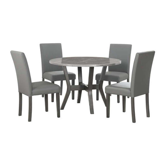 Picket House Furnishings - Vania 5PC Round Dining Set With Faux Marble Top in Brushed Grey - D-2950-3-5DS veiw 1