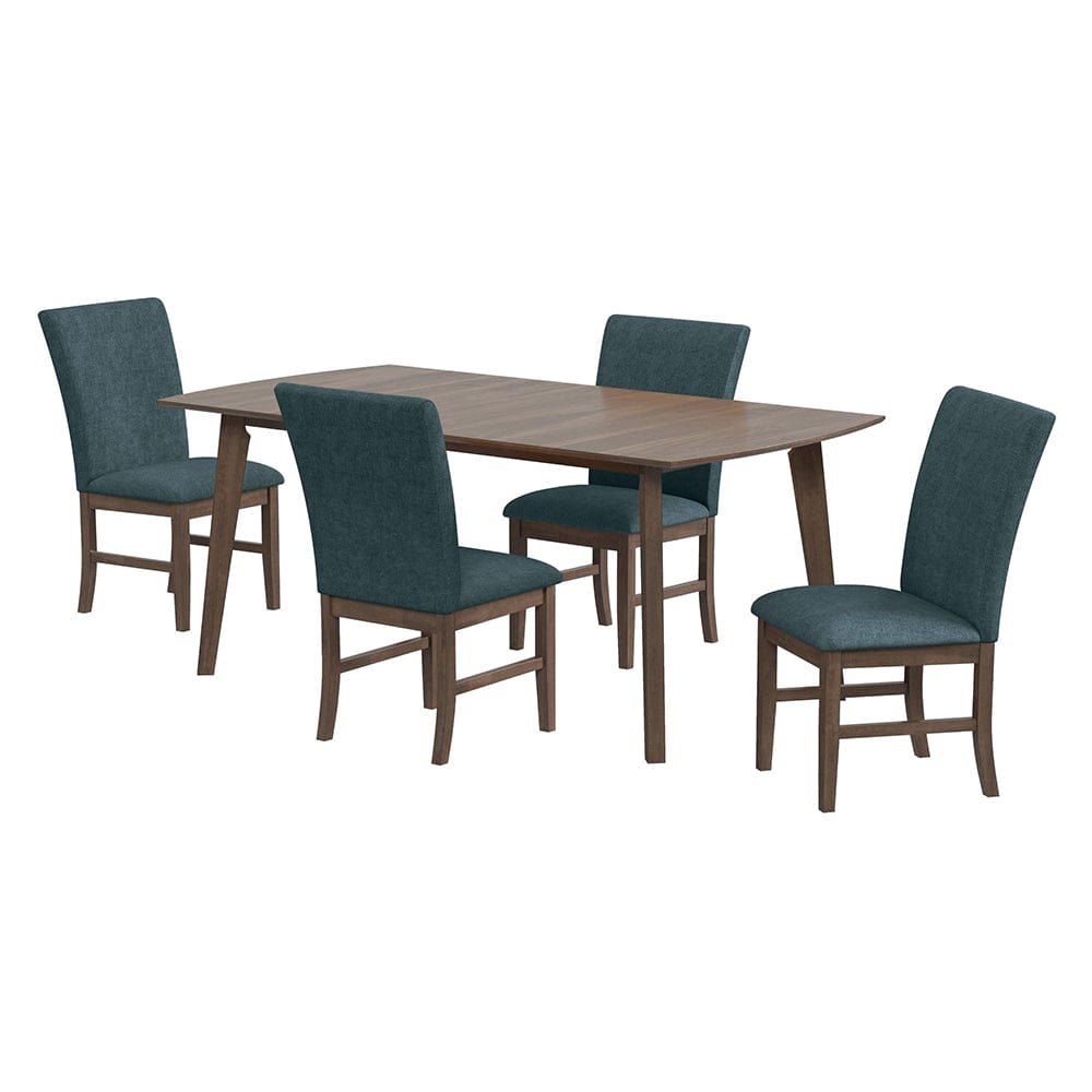 Picket House Furnishings -  Veronica 5PC Standard Height Dining Set in Walnut-Rectangular Table and Four Denim Blue Fabric Chairs - D-16550-5-DT1-SCB-5PC view 1