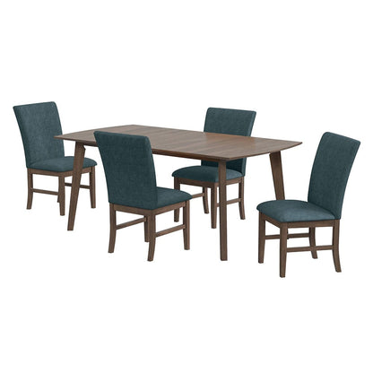 Picket House Furnishings -  Veronica 5PC Standard Height Dining Set in Walnut-Rectangular Table and Four Denim Blue Fabric Chairs - D-16550-5-DT1-SCB-5PC view 1