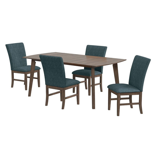 Picket House Furnishings -  Veronica 5PC Standard Height Dining Set in Walnut-Rectangular Table and Four Denim Blue Fabric Chairs - D-16550-5-DT1-SCB-5PC view 1