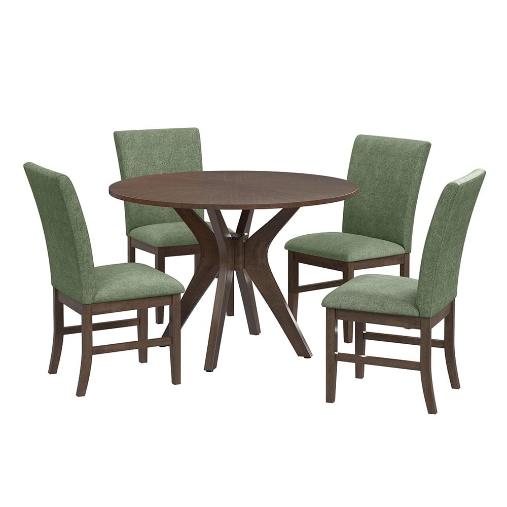 Picket House Furnishings -  Veronica 5PC Standard Height Dining Set in Walnut-Round Table and Four Avocado Fabric Chairs - D-16550-5-RDT-SCA-5PC view 1