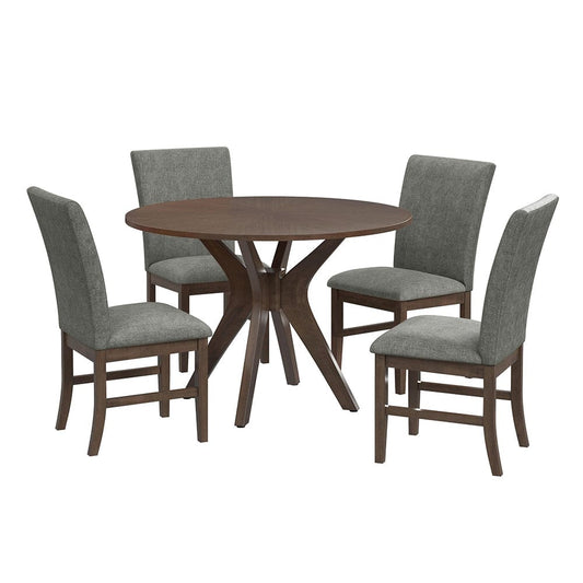 Picket House Furnishings -  Veronica 5PC Standard Height Dining Set in Walnut-Round Table and Four Dark Grey Fabric Chairs - D-16550-5-RDT-SCS-5PC view 1