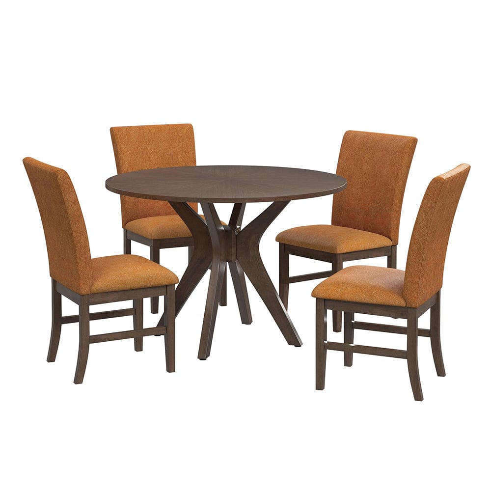 Picket House Furnishings -  Veronica 5PC Standard Height Dining Set in Walnut-Round Table and Four Orange Fabric Chairs - D-16550-5-RDT-SCR-5PC view 1