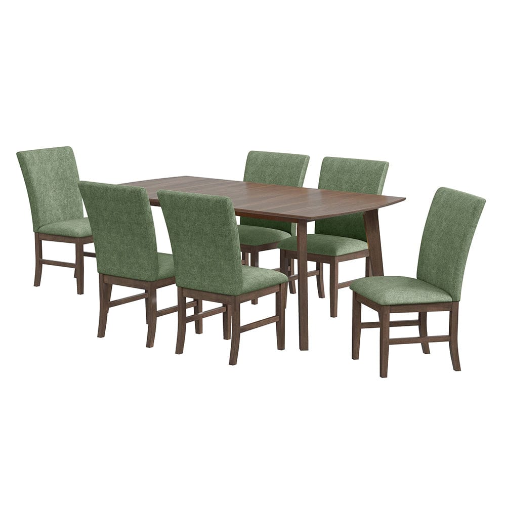 Picket House Furnishings -  Veronica 7PC Standard Height Dining Set in Walnut-Rectangular Table and Six Avocado Fabric Chairs - D-16550-5-DT1-SCA-7PC view 1