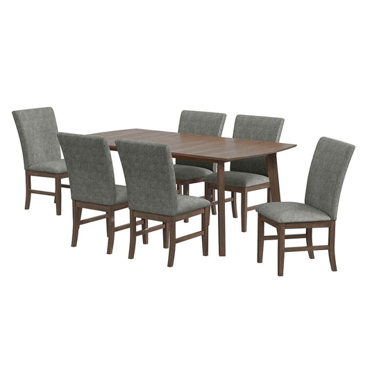 Picket House Furnishings -  Veronica 7PC Standard Height Dining Set in Walnut-Rectangular Table and Six Dark Grey Fabric Chairs - D-16550-5-DT1-SCS-7PC view 1