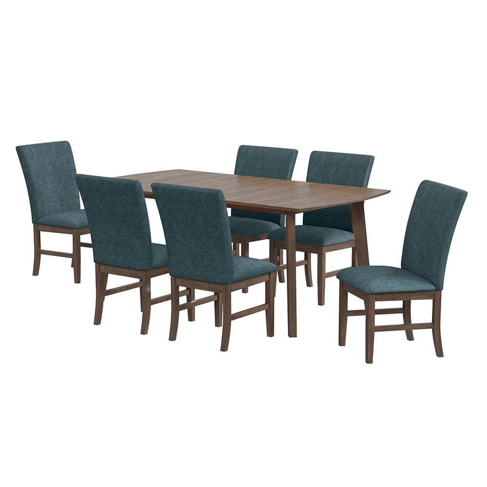 Picket House Furnishings -  Veronica 7PC Standard Height Dining Set in Walnut-Rectangular Table and Six Denim Blue Fabric Chairs - D-16550-5-DT1-SCB-7PC view 1