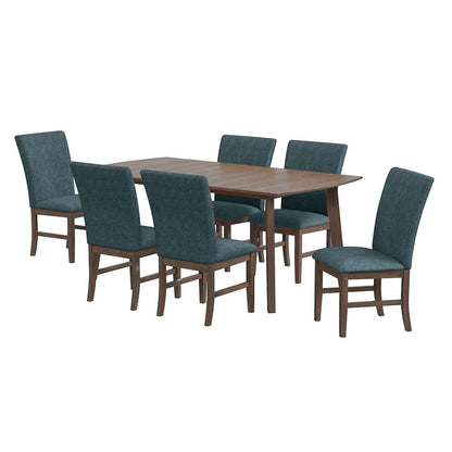 Picket House Furnishings -  Veronica 7PC Standard Height Dining Set in Walnut-Rectangular Table and Six Denim Blue Fabric Chairs - D-16550-5-DT1-SCB-7PC view 1