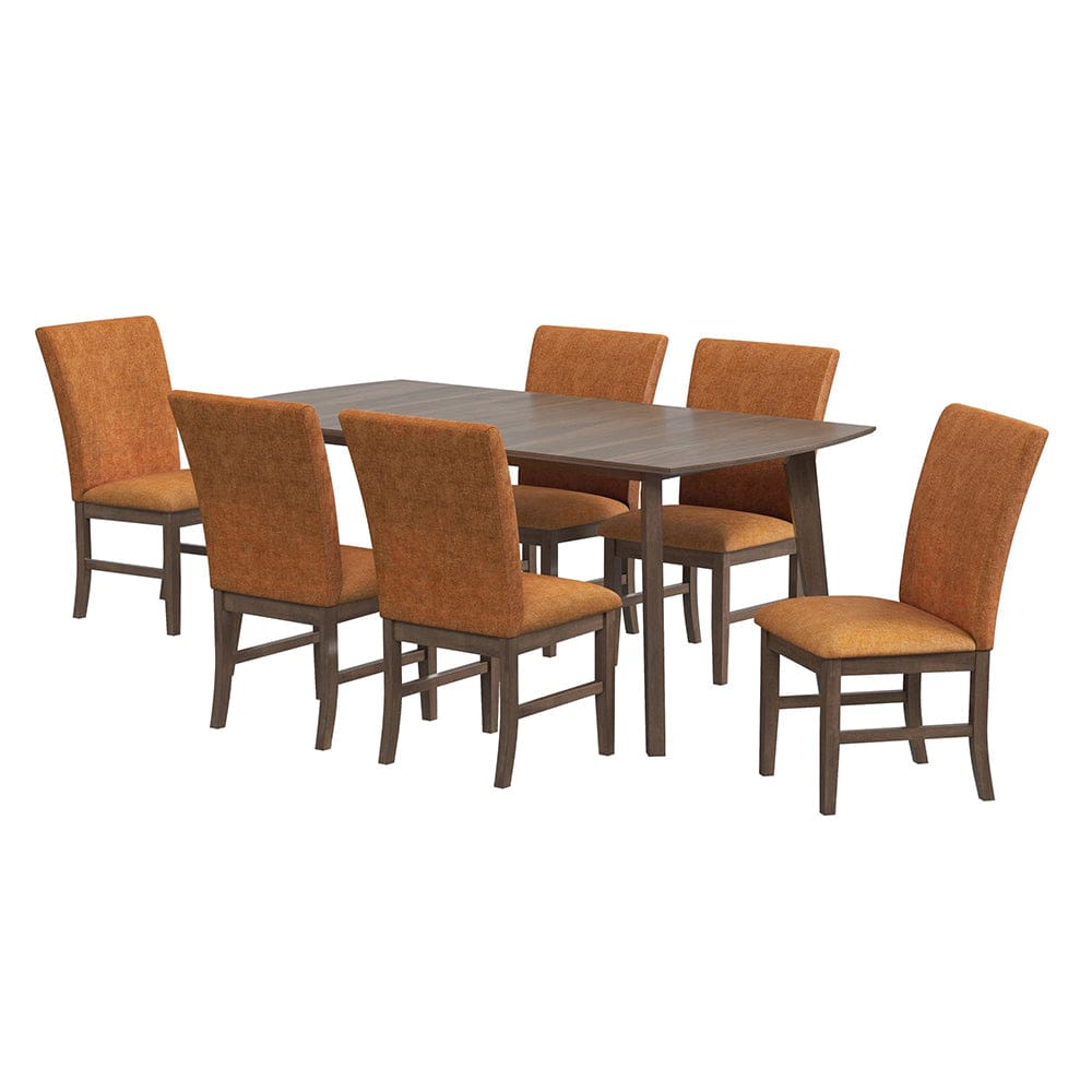 Picket House Furnishings -  Veronica 7PC Standard Height Dining Set in Walnut-Rectangular Table and Six Orange Fabric Chairs - D-16550-5-DT1-SCR-7PC view 1