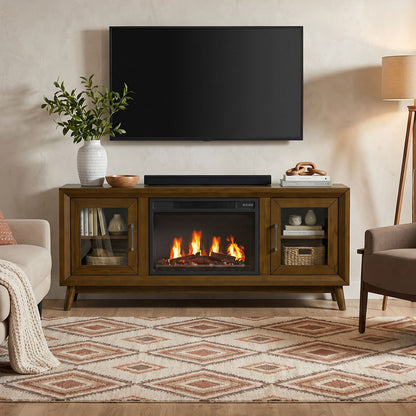 Picket House Furnishings - Veronica KIT - 60" TV Console in Walnut w/23" Fireplace Insert - LA-16550-5-TV1FPK view 6
