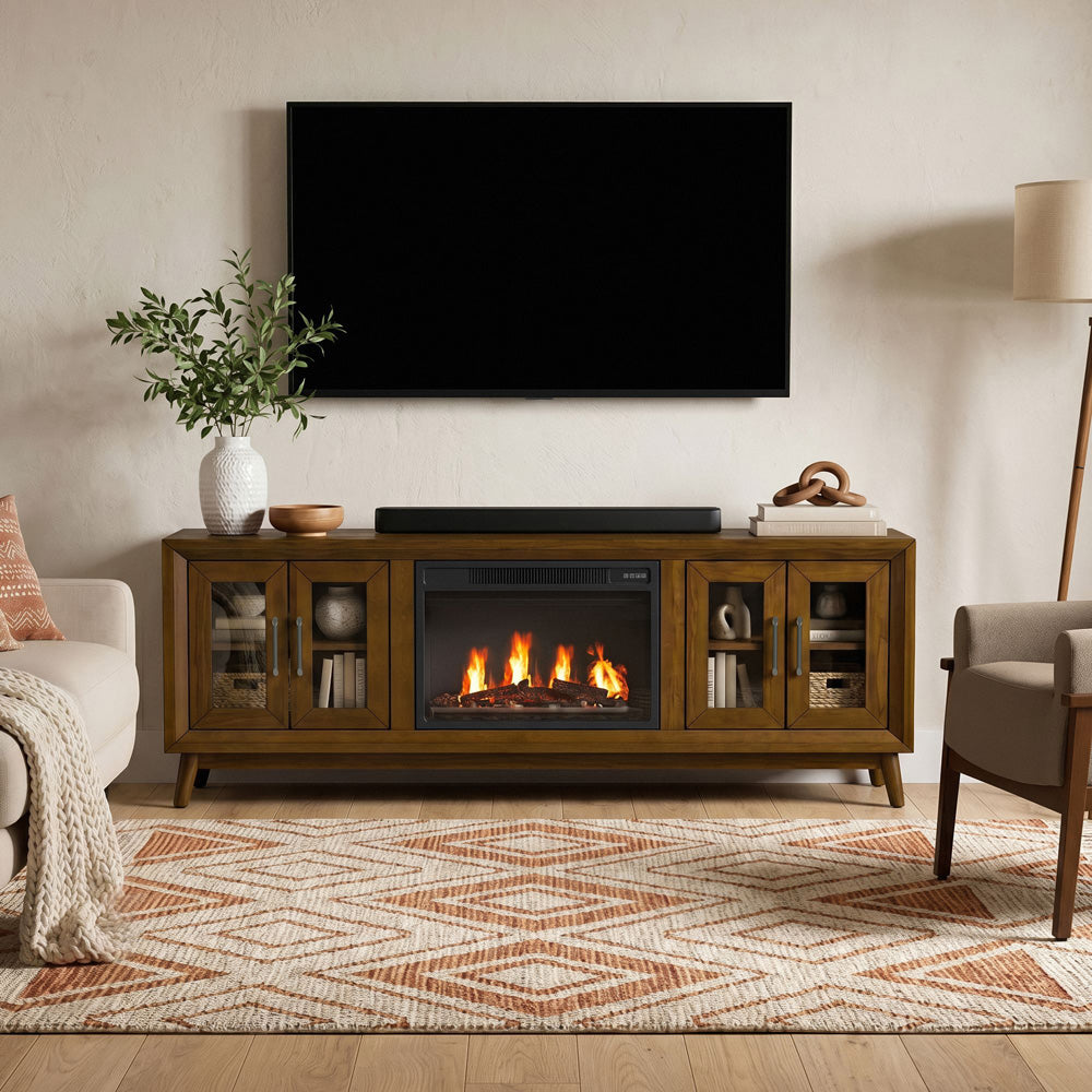 Picket House Furnishings - Veronica KIT - 70" TV Console in Walnut w/23" Fireplace Insert - LA-16550-5-TV2FPK view 6