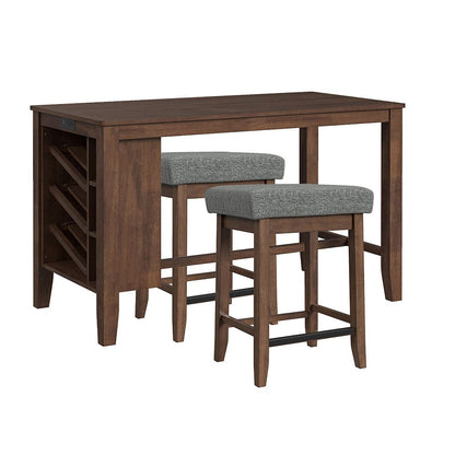 Picket House Furnishings -  Veronica Kitchen Island & 2 Counter Stools with Dark Grey Fabric in Walnut - D-16550-5-KI view 1