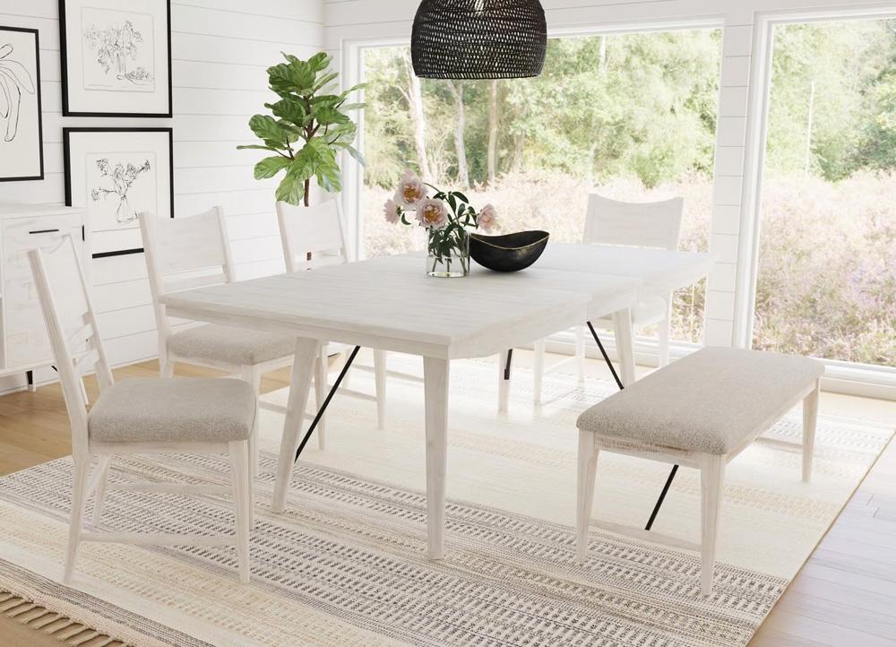 Picket House Furnishings - Westwood 6PC Standard Height Dining Set in Rustic White-Table, Four Chairs & Bench - D-12850-7-DT-6PC veiw 1