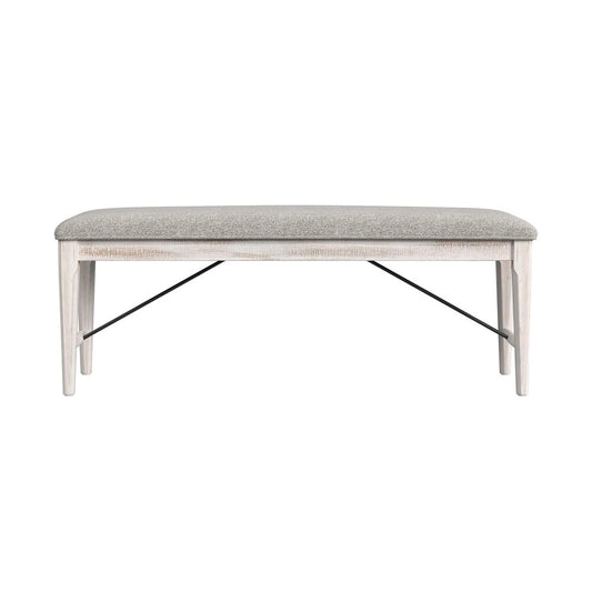 Picket House Furnishings - Westwood Dining Bench with Grey Fabric in Rustic White - D-12850-7-BN veiw 2
