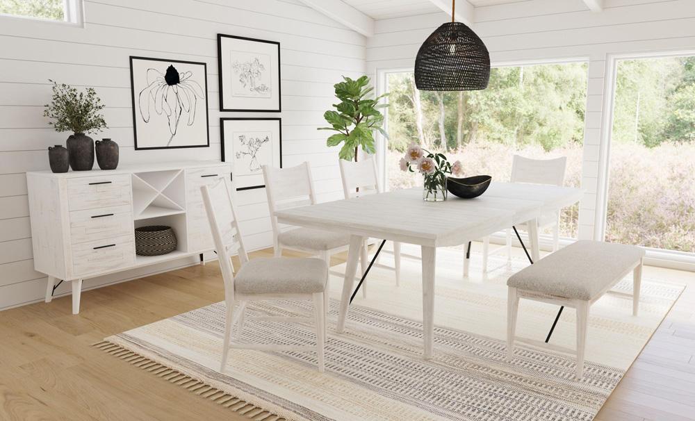 Picket House Furnishings - Westwood Dining Bench with Grey Fabric in Rustic White - D-12850-7-BN veiw 4
