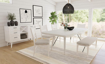 Picket House Furnishings - Westwood Dining Bench with Grey Fabric in Rustic White - D-12850-7-BN veiw 4