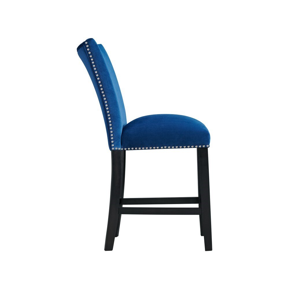 Picket House Furnishings - Willow White Marble 5PC Counter Height Dining Set-Table and Four Blue Velvet Chairs - CVL700C5PC veiw 7