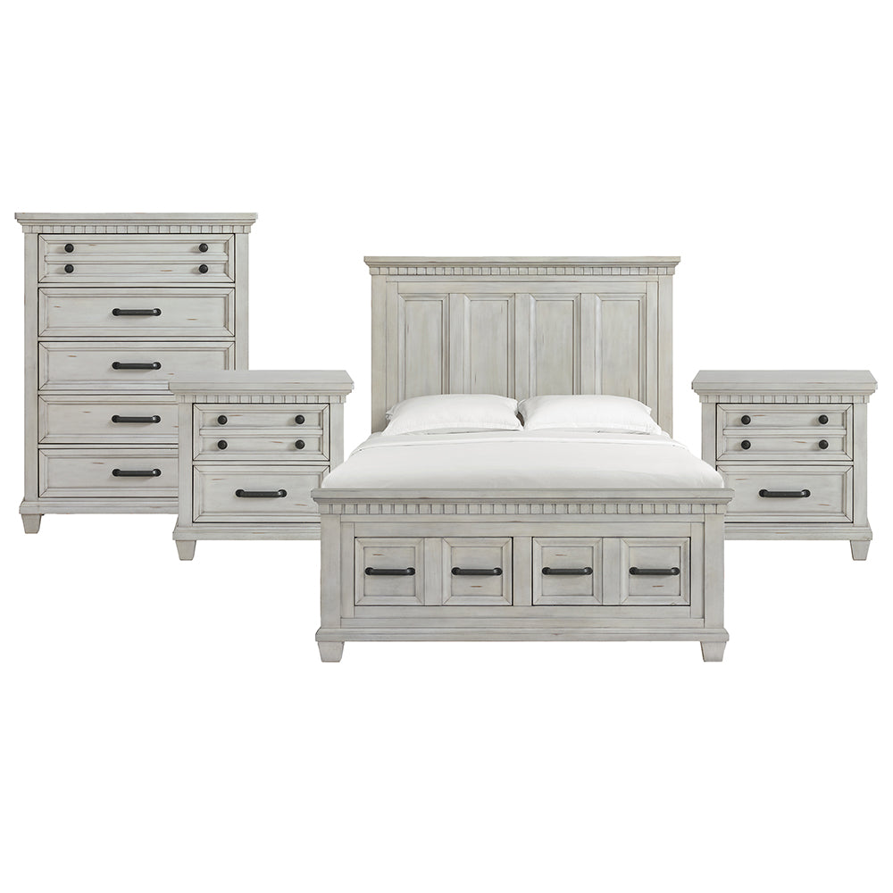 Picket House Furnishings - Windom Queen Storage 4PC Bedroom Set in Antique White - B-10530-7-QSB-NSCH view 1