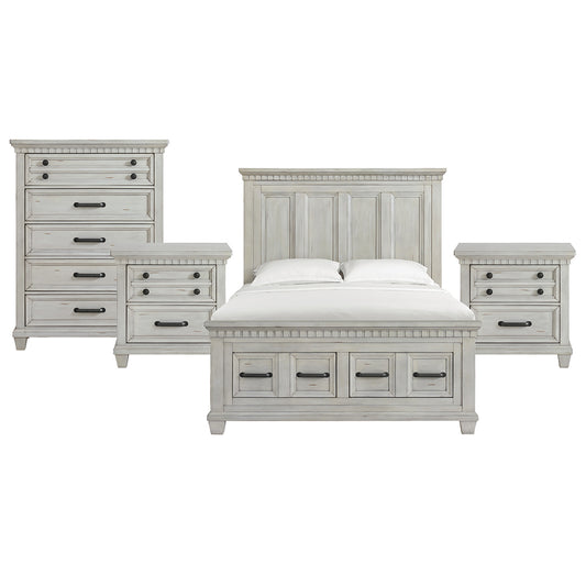 Picket House Furnishings - Windom Queen Storage 4PC Bedroom Set in Antique White - B-10530-7-QSB-NSCH view 1