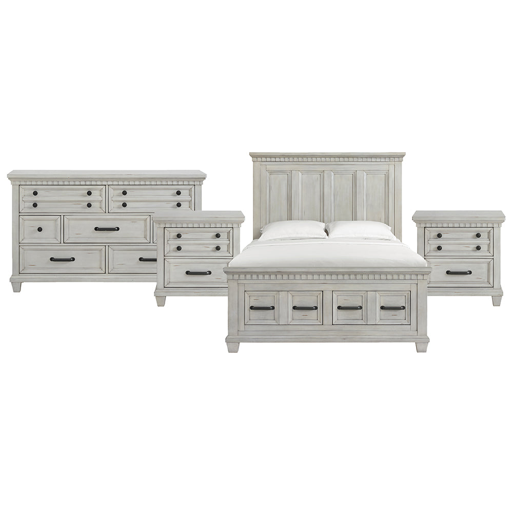 Picket House Furnishings - Windom Queen Storage 4PC Bedroom Set in Antique White - B-10530-7-QSB-NSDR view 1