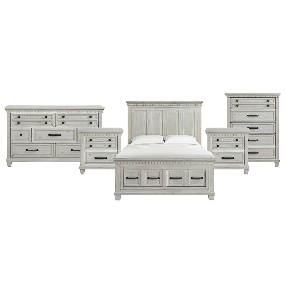 Picket House Furnishings - Windom Queen Storage 5PC Bedroom Set in Antique White - B-10530-7-QSB-NSDRC view 1